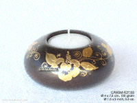 Flat sphere mango wood candle holders, brown, with hand painted design motif CANDM-FCP103 - manufacturer, exporter, wholesale directly from Thailand, JediCreations