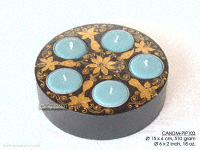 Pie design mango wood candle holders, brown, hand painted in gold leaves and petals CANDM-PIP103 - manufacturer, exporter, wholesale directly from Thailand, JediCreations