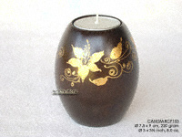 Mango wood candle holder in cone shape, hand painted gold flowers amd petals omn dark brown CANDM-RCP103 - manufacturer, exporter, wholesale directly from Thailand, JediCreations
