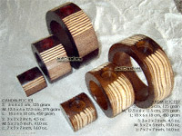 Circular design mango wood candle holders, three piece set, brown, with hand carved design motifs in vertical stripes and horizontal stripes, CANDM-ROC101, CANDM-ROC102 - manufacturer, exporter, wholesale directly from Thailand, JediCreations