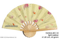 Light Yellow FANHA-201-10 Wholesale Pressed Flowers Paper Wedding Fans, Manufacturer Artisans, Thailand Direct