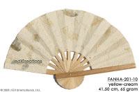 Yellow-Cream FANHA-201-10 Wholesale Pressed Flowers Paper Wedding Fans, Manufacturer Artisans, Thailand Direct