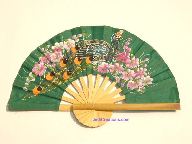 Rayon Folding Hand Fan Wedding Fan with Peacock in Flowers