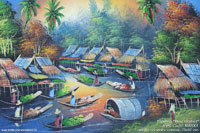 Hand painted acrylic painting "River-Market" AWC-75x57 RM2001, exporter wholesale directly from northern Thailand