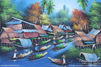 Hand painted acrylic painting "River-Market" AWC-75x57 RM2002, exporter wholesale directly from northern Thailand