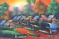 Hand painted acrylic painting "River Market" AWC-75x57 RM3002, exporter wholesale directly from northern Thailand