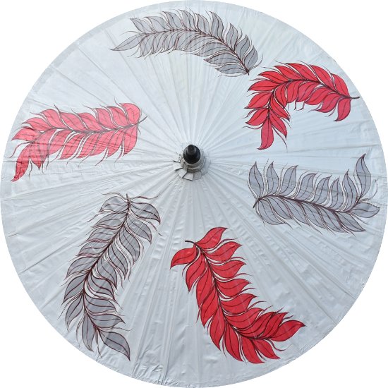 Bamboo Umbrella - Grey and red leaves