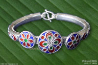 LANNASIL-BR106 Triple Enamel Discs Silver Bracelets; handmade in Thailand